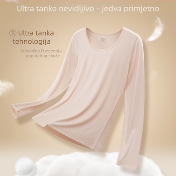 Ženska tanka termička s okruglim izrezom, crno-ugljena siva boja, topla baza ili vanjska odjeća, uski kroj, H8077