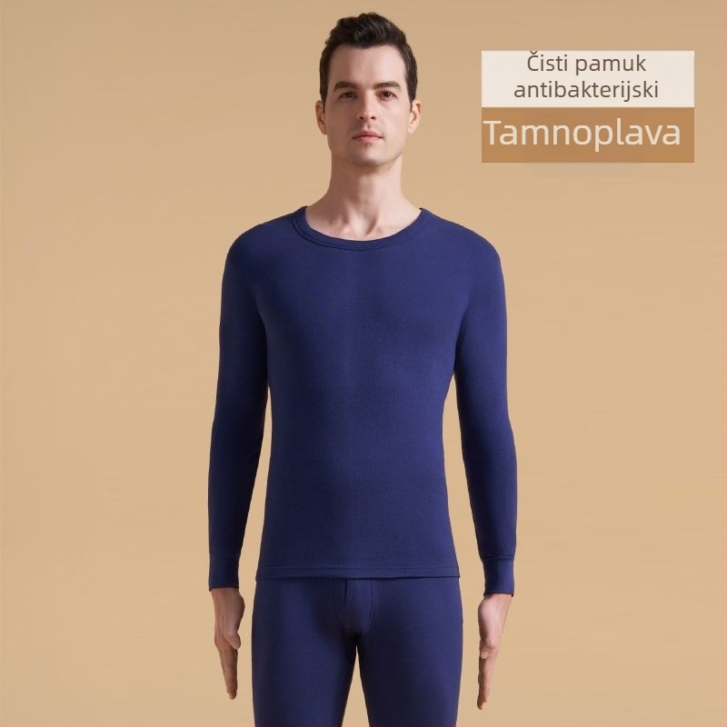 Muški komplet od 100% pamuka za jesen, tanak dizajn, osnovni sloj s okruglim vratom, antibakterijski