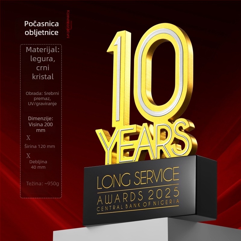 Metalni trofej za 10. obljetnicu – personalizirani poklon za onboarding zaposlenika i dodjelu na godišnjoj skupštini