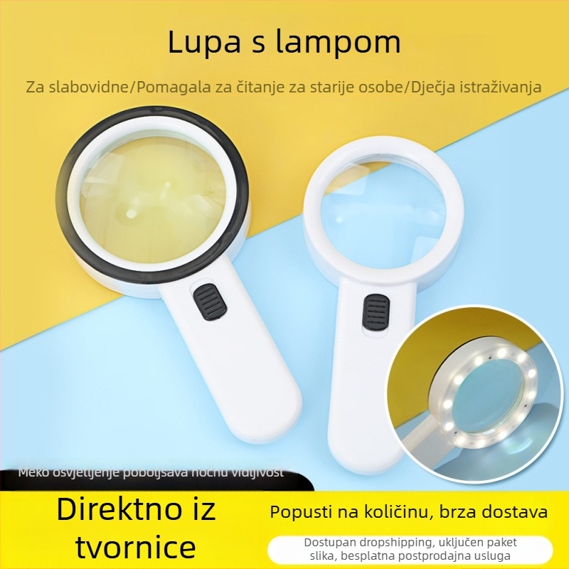 Ručna lupa sa svjetlom, ABS kućište i staklena leća, visoko povećanje za zbirke antikviteta i čitanje