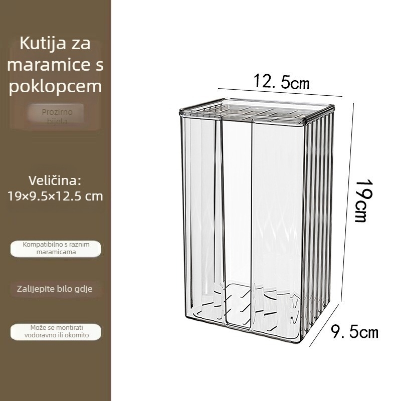 Zidna kutija za maramice i prostor za pohranu ručnika za lice, kupaonica i kuhinja, bez bušenja, preokrenuta kutija za papir