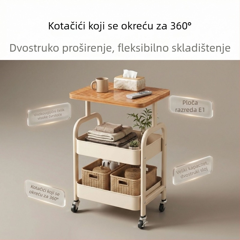 Vintage stalak za pohranu na podu s tri police, noćni ormarić, bočni stol za dnevni boravak i stol za kavu, organizator za grickalice