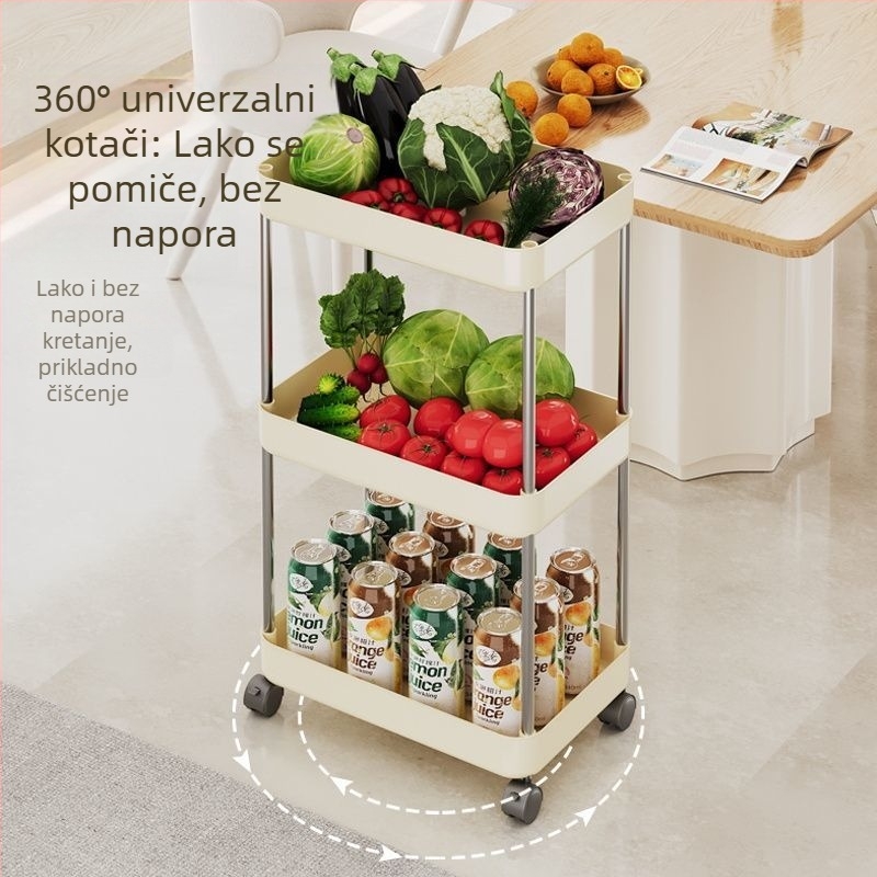 Troslojni podni stalak za dnevnu sobu i kupaonicu, pokretne kolice za pohranu i užinu