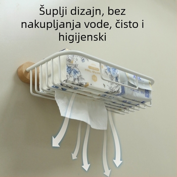 Organizator kupaonice od bukovog drveta, zidni držač za toaletni papir, kutijom za maramice i koš za otpad, bez bušenja