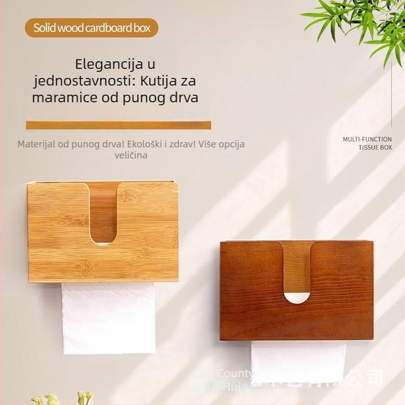 Stenski drveni kutija za maramice, bez bušenja, izvlačna kutija za papirne maramice, skladištenje rola papira kod kuće