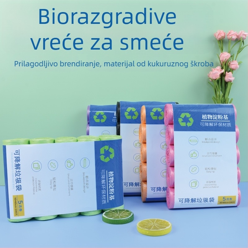 Biodegradibilne vreće za smeće, velike, debele, za kućnu i poslovnu upotrebu, s otvorom ravnog tipa