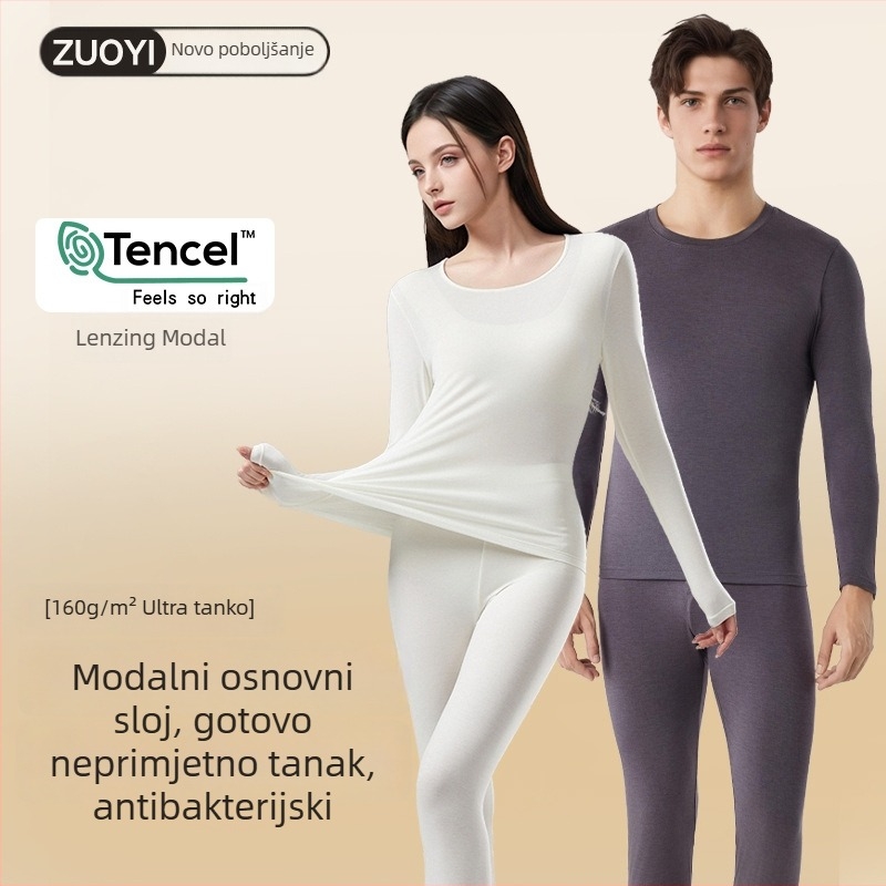 Unisex termički komplet od Lenzing Modala za jesen-zimu, uski kroj, antibakterijski, tanak gornji dio s dugim rukavima i dugi hlače