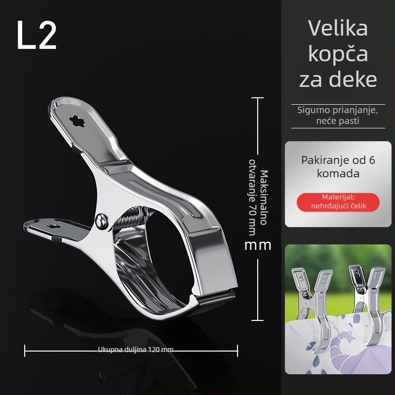 Nerđajući čelik — veliki klip za sušenje, klip za čarape i odjeću, otporan na vjetar, ekstra velik za pokrivače