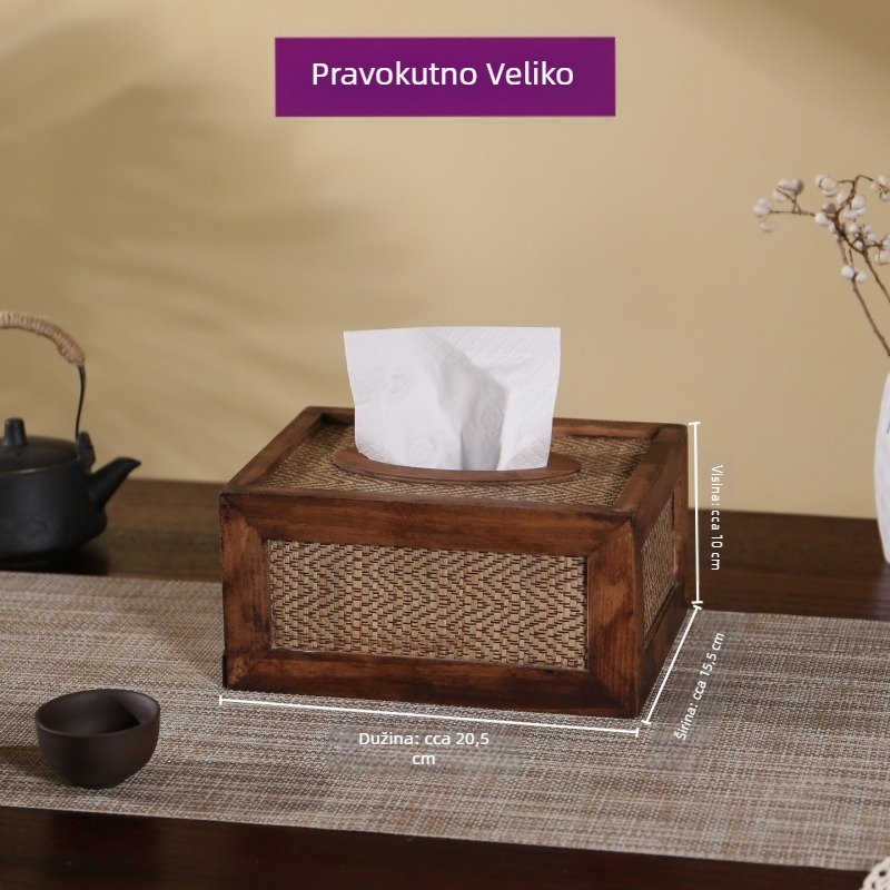 Drvena kutija za maramice za dnevni boravak, zen stil, kineski dizajn, imitacija ratana