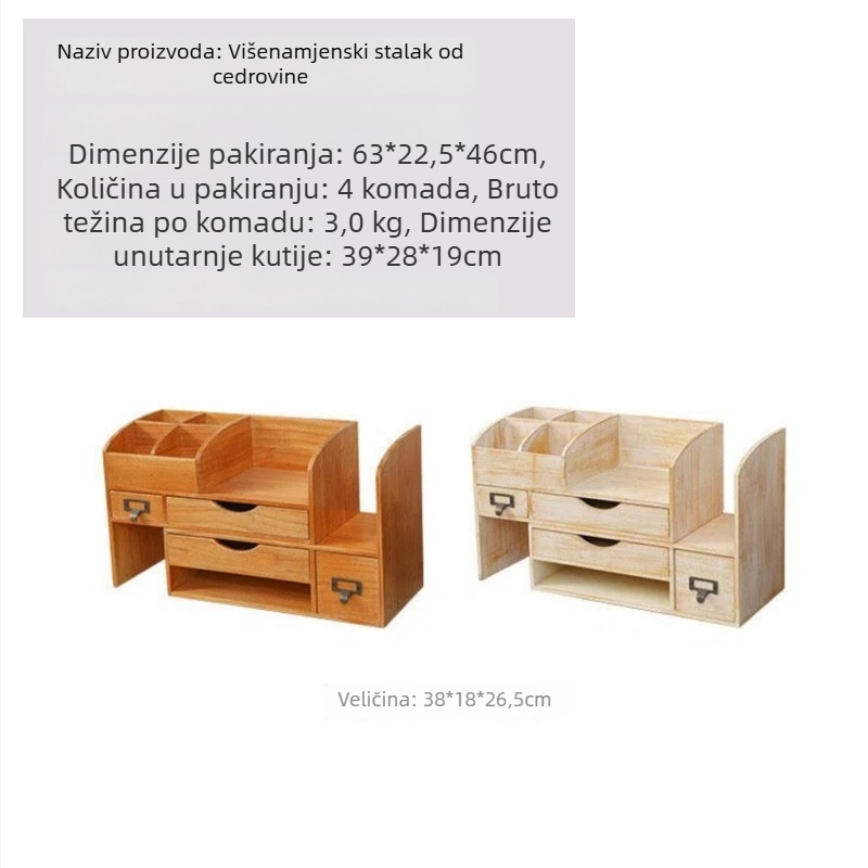 Juleduo Drveni stolni ormarić za pohranu s više pretinaca, set od 4 komada
