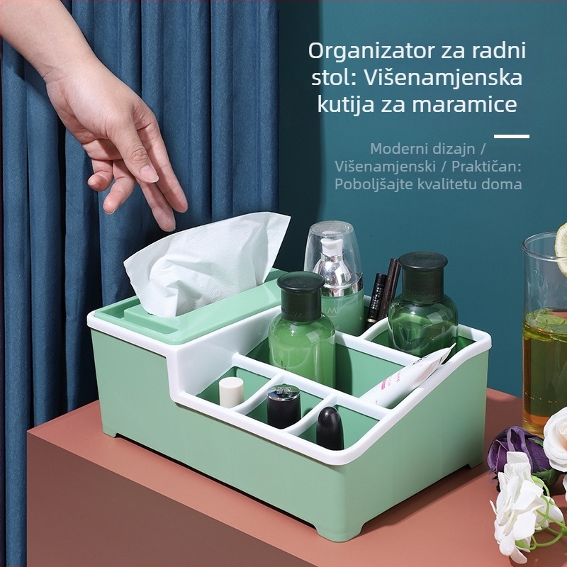 Europska kutija za maramice na stolu od PP plastike, za dom i dnevni boravak — višenamjensko skladištenje maramica, daljinskih upravljača i kabela za punjenje