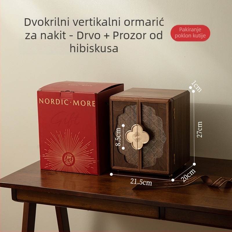 Drvena kutija za nakit u kineskom stilu, novi kineski stil, retro višeslojna kutija za pohranu nakita, jednobojna tvrda kutija
