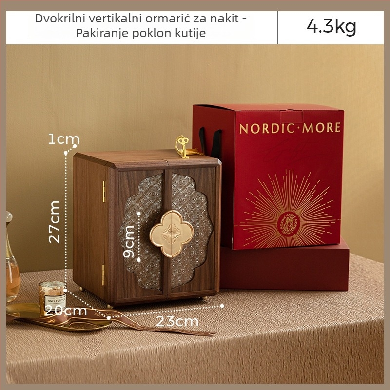 Drvena kutija za nakit u kineskom stilu, novi kineski stil, retro višeslojna kutija za pohranu nakita, jednobojna tvrda kutija