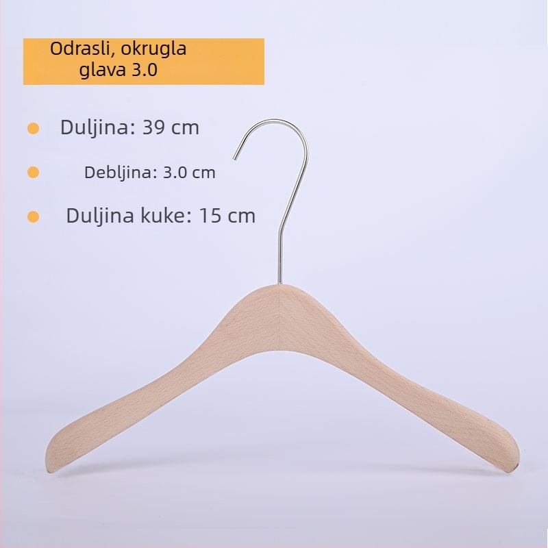 Vješalice od masivnog drveta za trgovine odjećom, protuklizne, bez tragova, deblje i šire, s klipsama za hlače, prirodni drveni završni ton