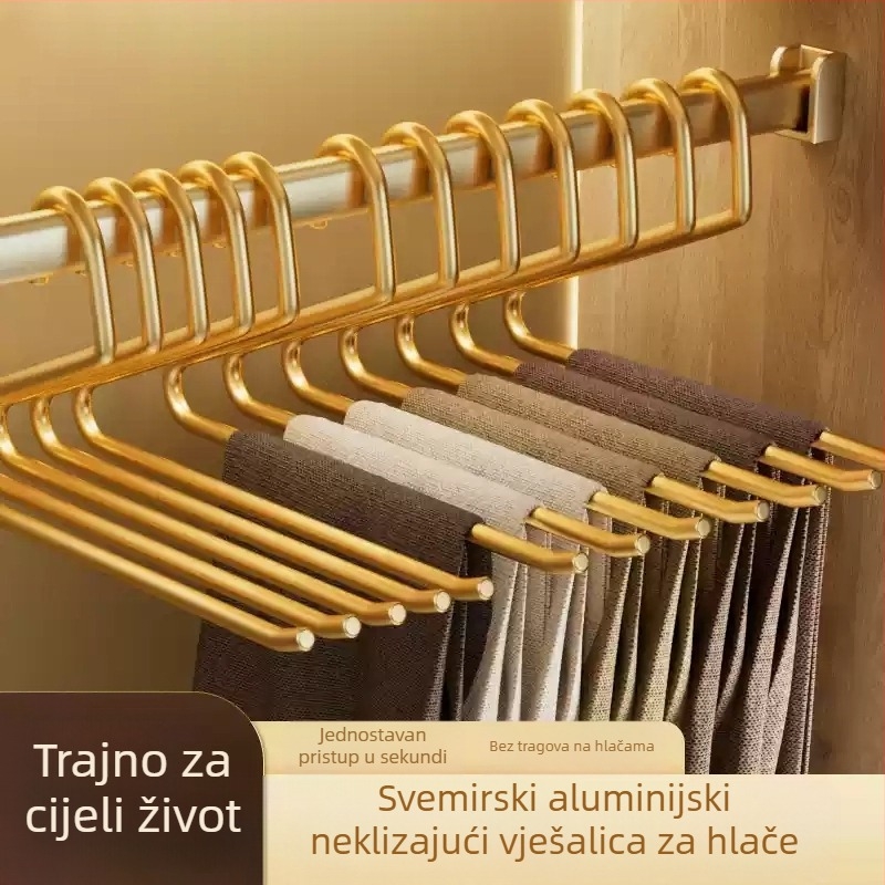 Vješalica za hlače od aluminijske legure, oblik guske, Z-klip, protuklizno, bez tragova, skladišna polica