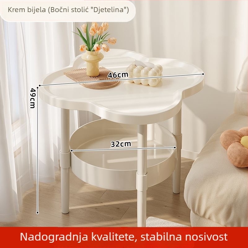 Pokretni bočni stol za kauč, kremaste boje, kompaktni moderni noćni ormarić s regalom za pohranu