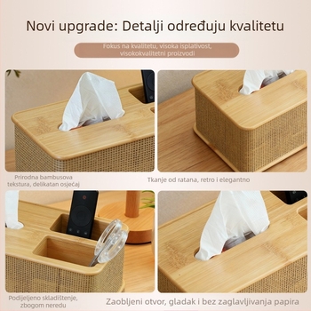 Moderna minimalistička kutija za maramice od bambusa s odjeljkom za daljinski upravljač, za stol ili noćni ormarić, mehanizam s oprugom
