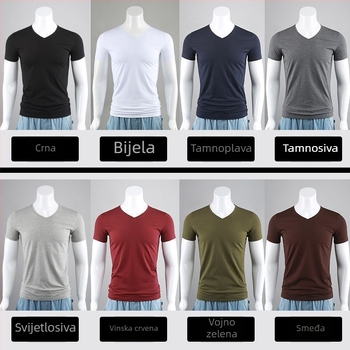 Muško T-shirt s V-izrezom, uskog kroja, kratki rukav, crna jednobojna