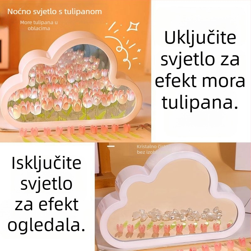 Ogledalo oblaka s tulipanima, DIY ručna izrada, noćna svjetiljka, dar najboljoj prijateljici