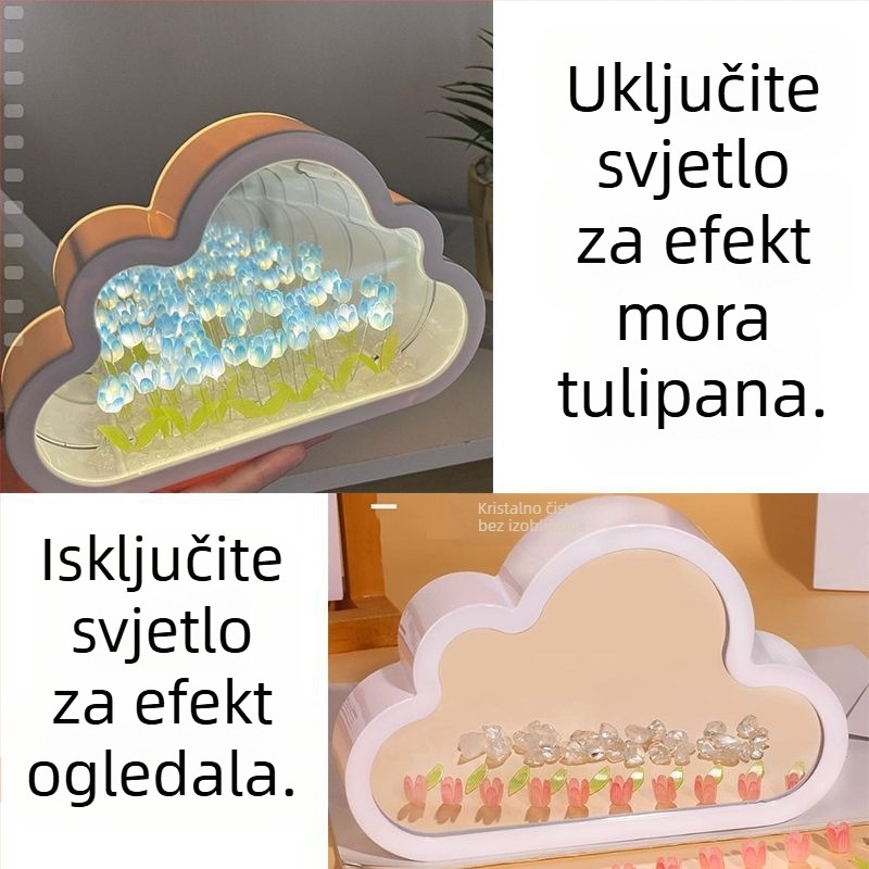 Ogledalo oblaka s tulipanima, DIY ručna izrada, noćna svjetiljka, dar najboljoj prijateljici