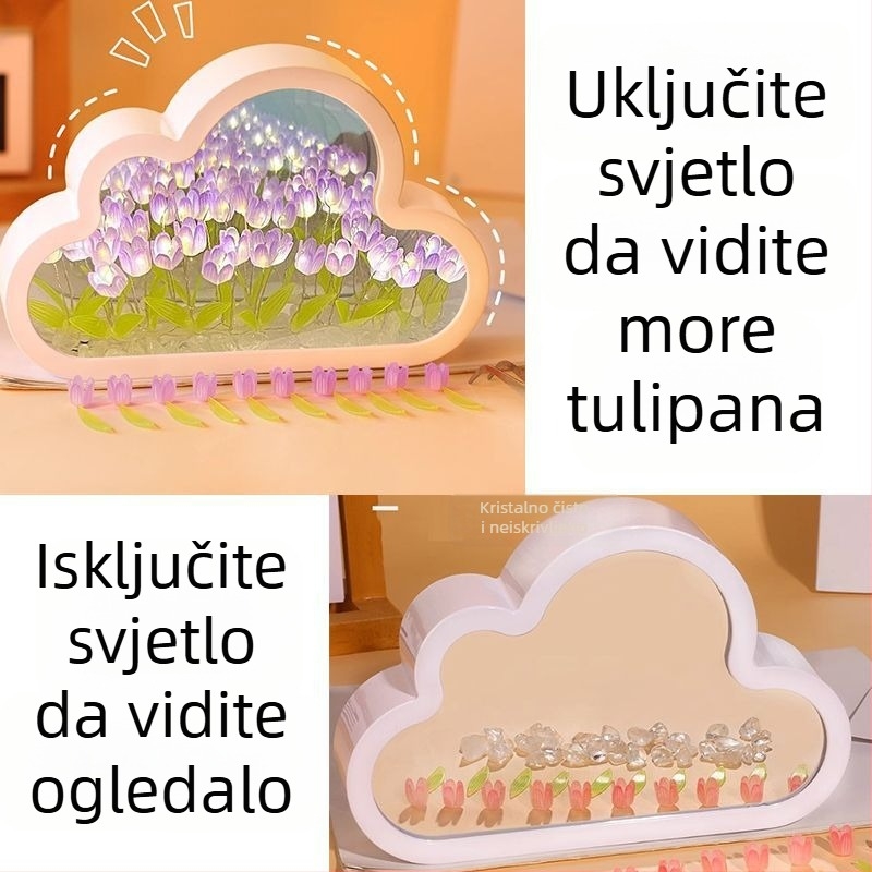 Ogledalo oblaka s tulipanima, DIY ručna izrada, noćna svjetiljka, dar najboljoj prijateljici