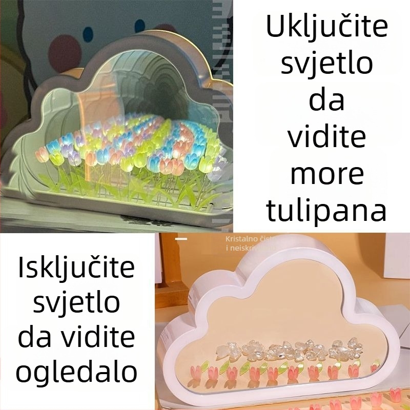 Ogledalo oblaka s tulipanima, DIY ručna izrada, noćna svjetiljka, dar najboljoj prijateljici