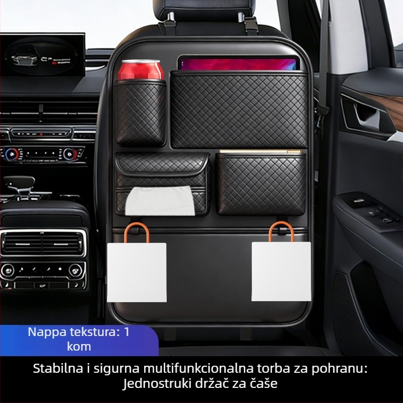 Kožna organizator stražnjeg sjedala automobila s držačem za čaše i kutijom za maramice