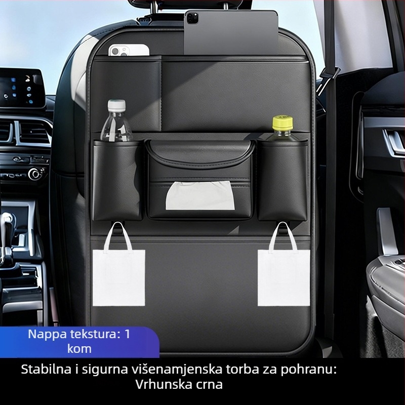 Kožna organizator stražnjeg sjedala automobila s držačem za čaše i kutijom za maramice