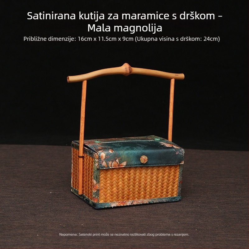 Kreativna ručno izrađena vintage kutija za maramice s lakiranim satenskim završnim slojem i bambusnom ručkom