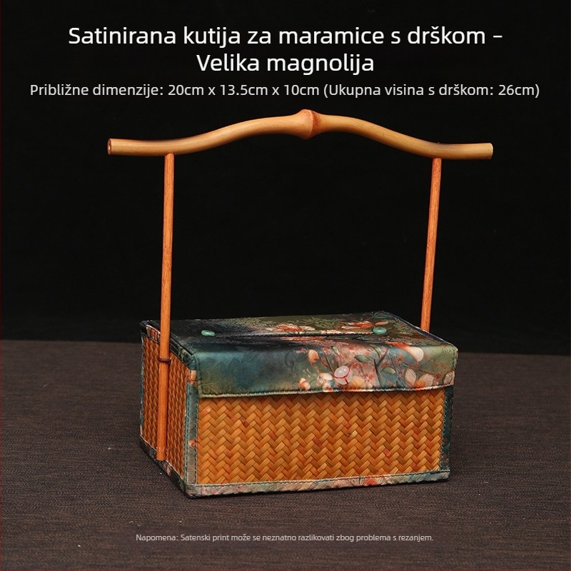 Kreativna ručno izrađena vintage kutija za maramice s lakiranim satenskim završnim slojem i bambusnom ručkom
