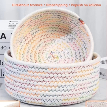 Ekološki izrađena tkanina košarica za pohranu od pamukne niti, za kozmetiku i nakit, stolni organizator, mala košarica za daljinski upravljač