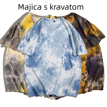 Muška majica s kratkim rukavima i tie-dye uzorkom, okrugli izrez, ležerni kroj, ljeto 2022
