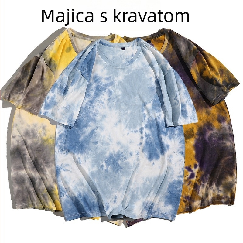 Muška majica s kratkim rukavima i tie-dye uzorkom, okrugli izrez, ležerni kroj, ljeto 2022