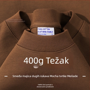 Muški pamučni T-shirt s dugim rukavima, tamno siva, 400 g, slobodan kroj, jednobojan, debeo i neproziran
