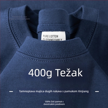 Muški pamučni T-shirt s dugim rukavima, tamno siva, 400 g, slobodan kroj, jednobojan, debeo i neproziran