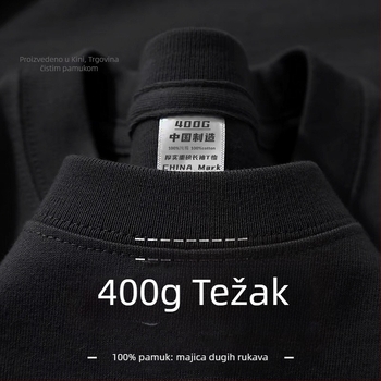 Muški pamučni T-shirt s dugim rukavima, tamno siva, 400 g, slobodan kroj, jednobojan, debeo i neproziran