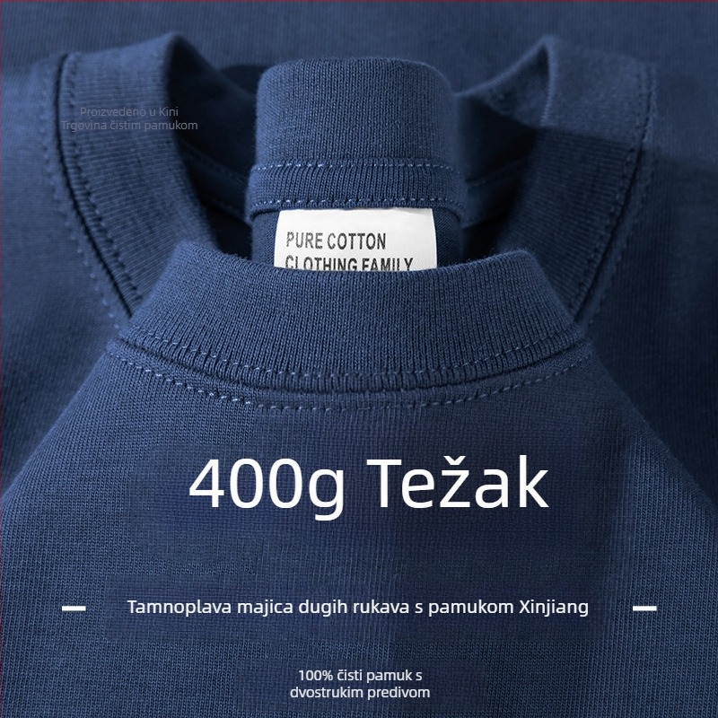 Muški pamučni T-shirt s dugim rukavima, tamno siva, 400 g, slobodan kroj, jednobojan, debeo i neproziran