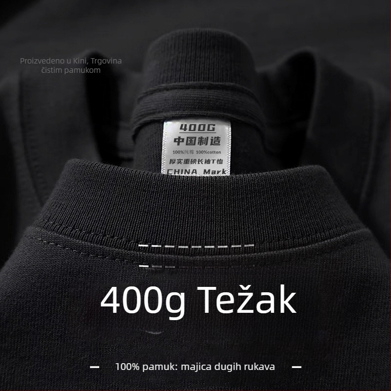 Muški pamučni T-shirt s dugim rukavima, tamno siva, 400 g, slobodan kroj, jednobojan, debeo i neproziran