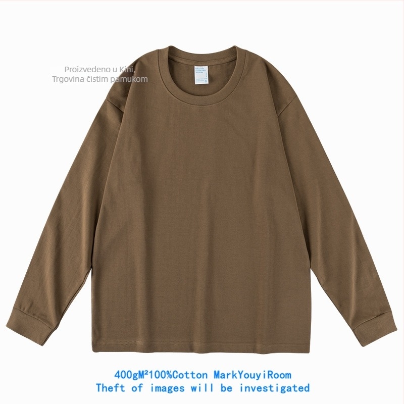 Muški pamučni T-shirt s dugim rukavima, tamno siva, 400 g, slobodan kroj, jednobojan, debeo i neproziran