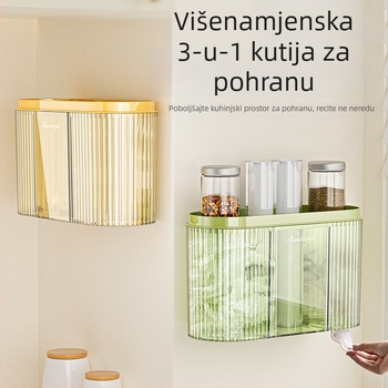 3-u-1 zidni spremnik za foliju s poklopcem, bez bušenja, otporan na prašinu, za kuhinju i kupaonicu, organizator za navlake za cipele