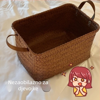 Američkog stila košarica za pohranu, ručno pletena, imitacija ratana, PU ručka, koš za rublje za kupaonicu
