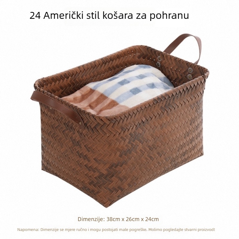 Američkog stila košarica za pohranu, ručno pletena, imitacija ratana, PU ručka, koš za rublje za kupaonicu