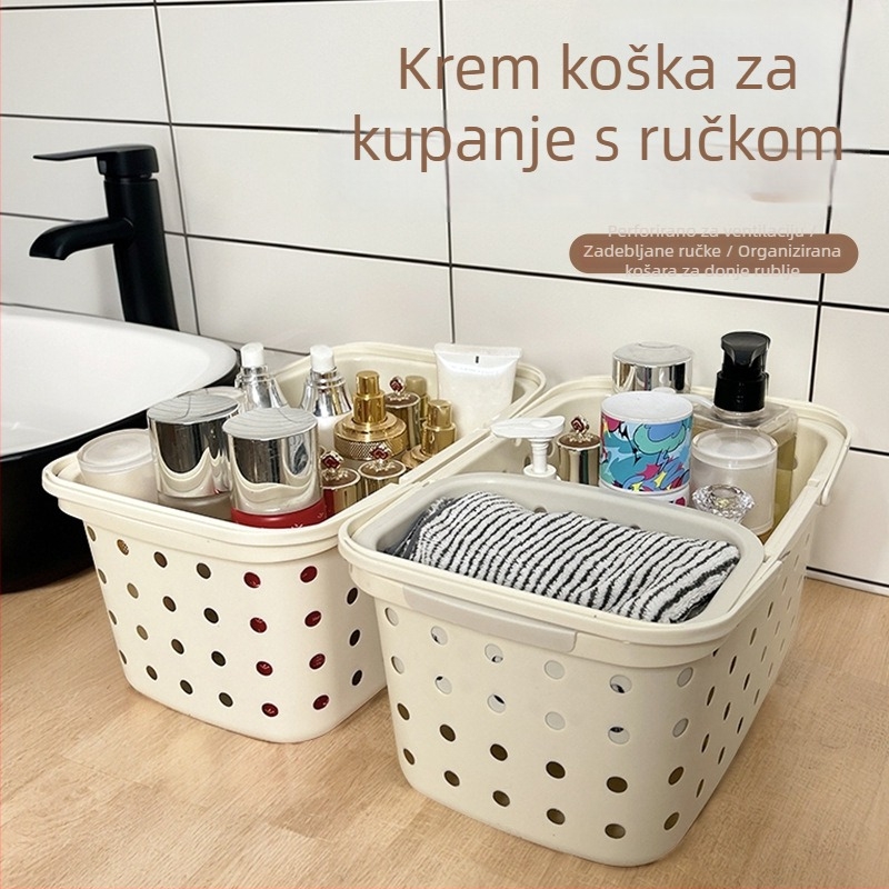 Prijenosna košara za kupanje s otvorenim dizajnom, velik kapacitet, odjeljak za suhe i mokre stvari, za presvlačenje i prljavu odjeću