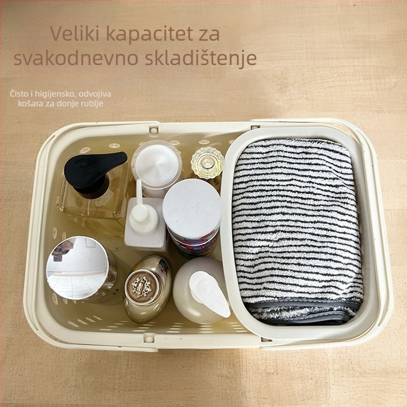 Prijenosna košara za kupanje s otvorenim dizajnom, velik kapacitet, odjeljak za suhe i mokre stvari, za presvlačenje i prljavu odjeću