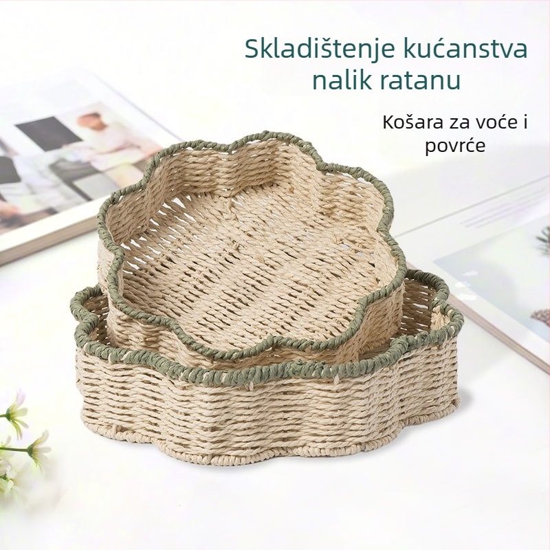 Ručni pleteni koš od papirnate vrpce, imitacija ratana, kućni organizator za voće i povrće, pladanj za grickalice u dnevnoj sobi