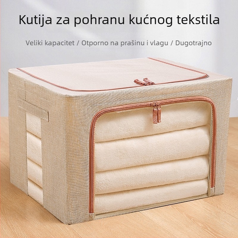 Kutija za skladištenje od pamuka i lana s velikim prozorom, sklopivi tekstilni organizator za odjeću, prozirna vodootporna kutija za deke za studentski dom