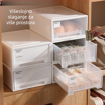 Prozirna kutija za skladištenje s ladicama za odjeću i donje rublje, plastični organizator s podjelama