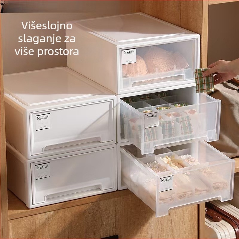 Prozirna kutija za skladištenje s ladicama za odjeću i donje rublje, plastični organizator s podjelama