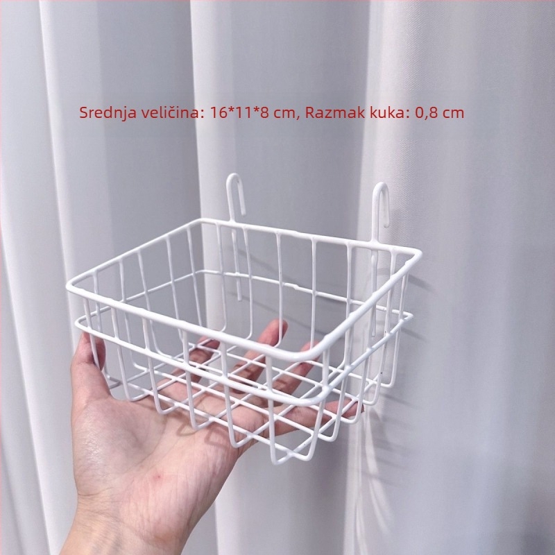 Metalna mrežasta polica za pohranu s visećom košarom i zidnim pladnjem