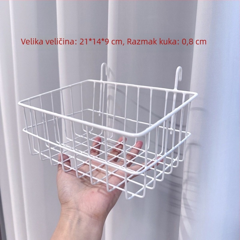 Metalna mrežasta polica za pohranu s visećom košarom i zidnim pladnjem